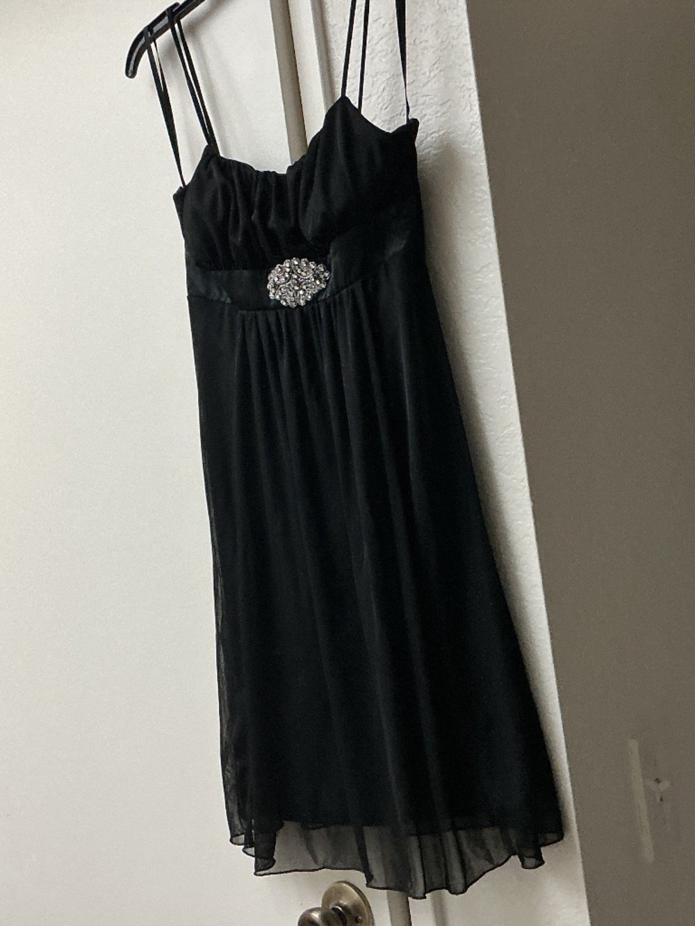 Vintage Y2K  A BYER  Medium Black mini  prom party dress beaded satin bust
